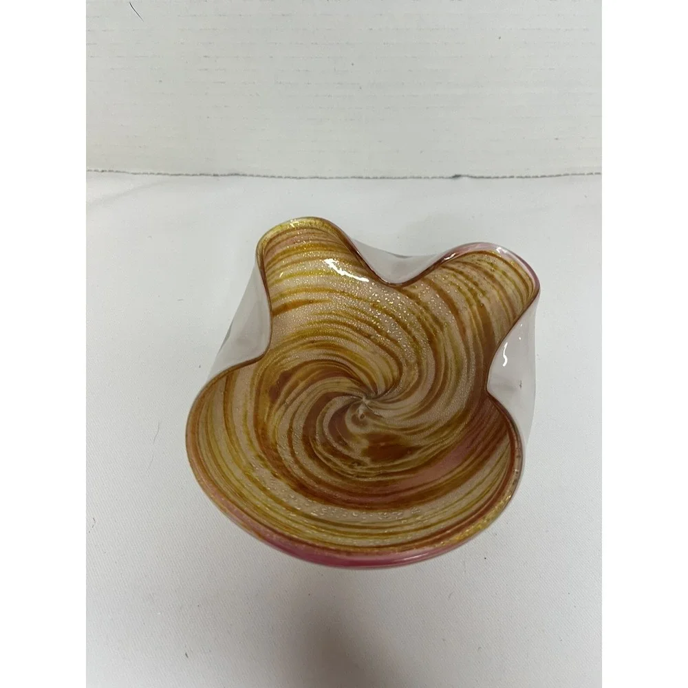 MCM Murano Art Glass Bowl /Ashtray, Beautiful Orange Swirl Colors